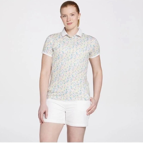 Walter Hagen Fresco Ditsy Lemon Polo Shirt Women's Size L Scalloped Short Sleeve - Picture 8 of 9